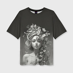 Женская футболка оверсайз Богиня с цветами в волосах