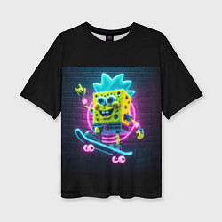 Женская футболка оверсайз Sponge Bob on a skateboard
