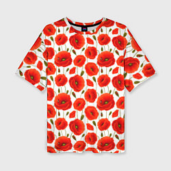 Женская футболка оверсайз Полевые цветы маки