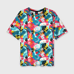 Женская футболка оверсайз Тропический цветной узор