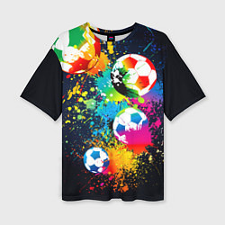 Женская футболка оверсайз Разноцветные футбольные мячи