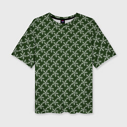 Женская футболка оверсайз Паттерн снежинки тёмно-зелёный