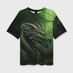 Женская футболка оверсайз Зеленый дракон символ 2024