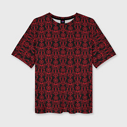 Женская футболка оверсайз Чёрно-красный узоры
