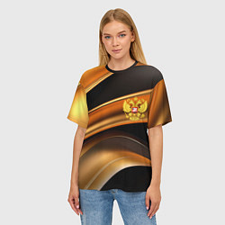 Футболка оверсайз женская Герб России на черном золотом фоне, цвет: 3D-принт — фото 2