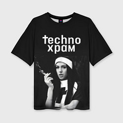 Женская футболка оверсайз Techno храм монашка с сигаретой
