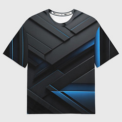 Футболка оверсайз женская Голубая неоновая полоса на черном, цвет: 3D-принт