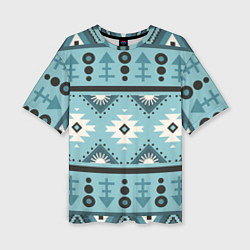 Женская футболка оверсайз Этническая геометрия в голубой палитре