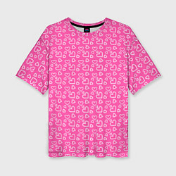 Женская футболка оверсайз Паттерн маленький сердечки розовый