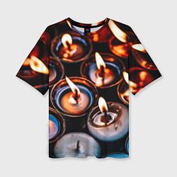 Женская футболка оверсайз Новогодние горящие свечи