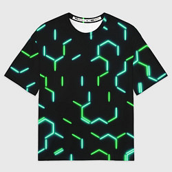 Футболка оверсайз женская Зеленые неоновые неполные гексагоны, цвет: 3D-принт
