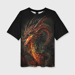 Женская футболка оверсайз Красный древесный дракон