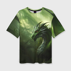 Женская футболка оверсайз Зеленый лесной дракон символ 2024 года
