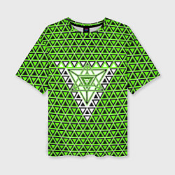 Женская футболка оверсайз Зелёные и чёрные треугольники