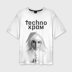 Женская футболка оверсайз Techno храм монашка улыбается