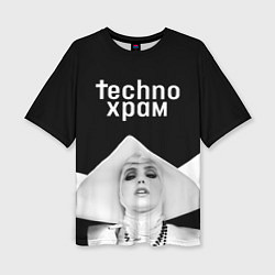 Женская футболка оверсайз Techno храм монашка в белом