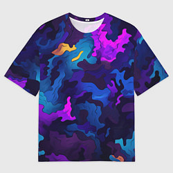 Футболка оверсайз женская Яркие кислотная разноцветные пятна в виде камуфляж, цвет: 3D-принт