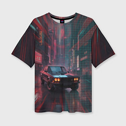 Женская футболка оверсайз Спорткар на темной улице