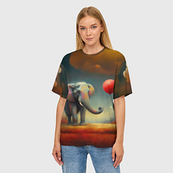 Футболка оверсайз женская Грустный слон и красный шарик, цвет: 3D-принт — фото 2