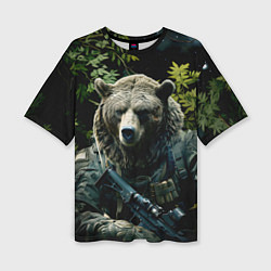 Женская футболка оверсайз Медведь солдат раненый