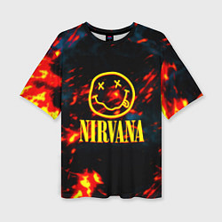 Женская футболка оверсайз Nirvana rock огненное лого лава