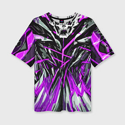 Женская футболка оверсайз Череп и фиолетовые полосы