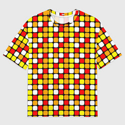 Женская футболка оверсайз Красные, жёлтые и белые квадраты