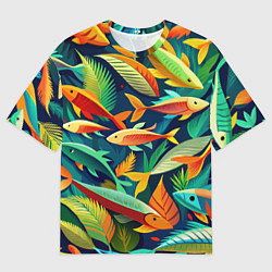 Футболка оверсайз женская Стая пестрых рыбок паттерн, цвет: 3D-принт