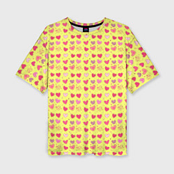 Женская футболка оверсайз Сердечки на желтом - паттерн
