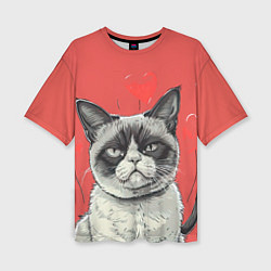 Женская футболка оверсайз Недовольный кот на день святого Валентина