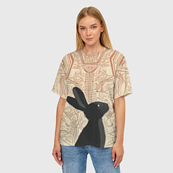 Футболка оверсайз женская Чёрный кролик с узорами, цвет: 3D-принт — фото 2