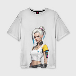 Женская футболка оверсайз Девушка в белом топе Cyberpunk 2077