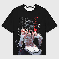 Футболка оверсайз женская Девушка самурай и иероглифы, цвет: 3D-принт