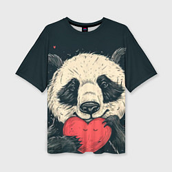 Женская футболка оверсайз Влюбленная панда обнимает сердечко