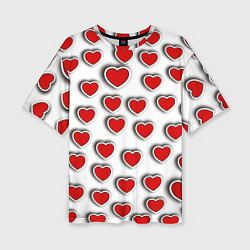 Женская футболка оверсайз Стикеры наклейки сердечки объемные
