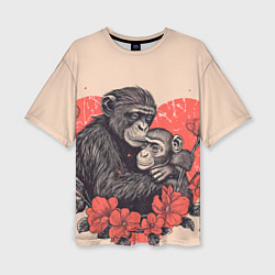 Женская футболка оверсайз Влюбленные обезьяны 14 февраля