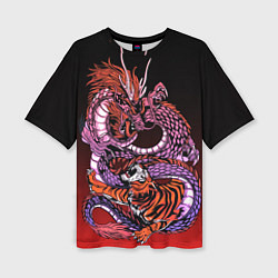Женская футболка оверсайз Дракон и тигр в год дракона