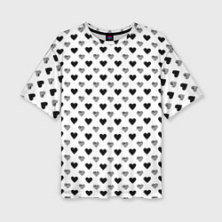 Женская футболка оверсайз Черно-белые сердечки
