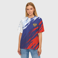 Футболка оверсайз женская Россия Sport брызги красок триколор, цвет: 3D-принт — фото 2