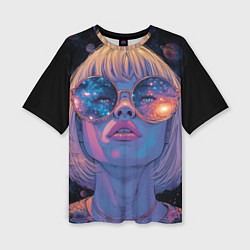 Женская футболка оверсайз Девушка в очках в космосе