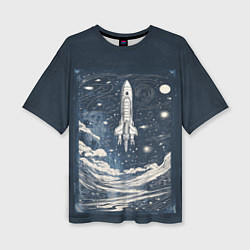 Женская футболка оверсайз Винтажный постер космос титан ракета