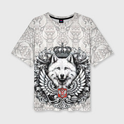 Женская футболка оверсайз Волк белый герб России