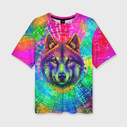 Женская футболка оверсайз Цветной волк