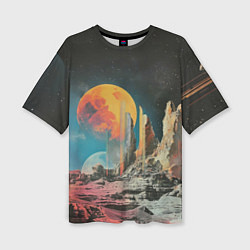 Женская футболка оверсайз Ретро космический пейзаж