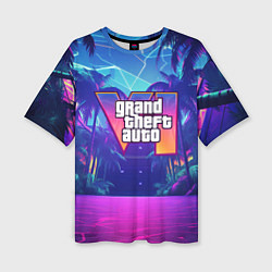 Футболка оверсайз женская Gta 6 логотип в стиле ночного vice city, цвет: 3D-принт
