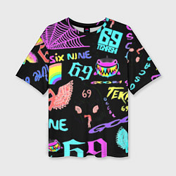 Женская футболка оверсайз 6ix9ine logo rap bend