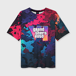Футболка оверсайз женская GTA 6 logo яркий неоновый камуфляжный стиль, цвет: 3D-принт