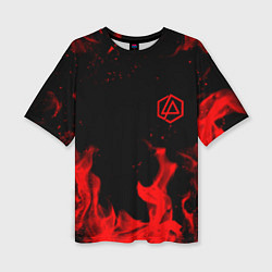 Женская футболка оверсайз Linkin Park красный огонь лого