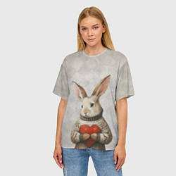 Футболка оверсайз женская Влюблённый кролик в свитере с сердцем, цвет: 3D-принт — фото 2