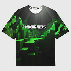 Футболка оверсайз женская Minecraft logo зеленые яркие плитки, цвет: 3D-принт